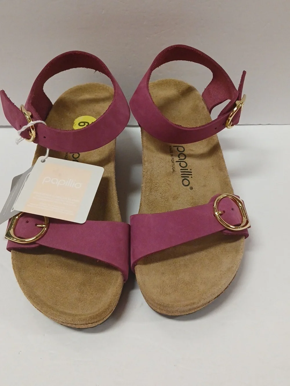 Women's Pink Cork Wedge Sandals with Gold Buckles